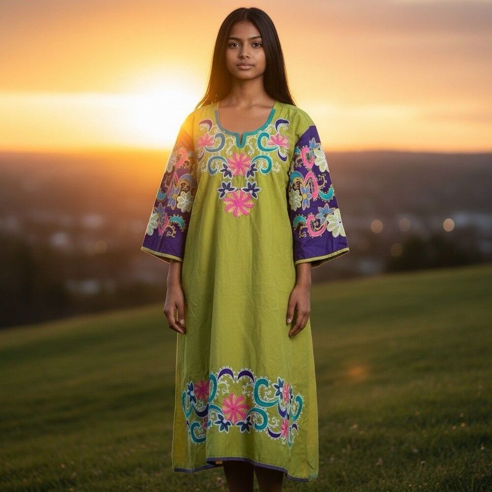 Handcrafted Kaftan Dress Made In Kendasa Market, Egypt Size XL Vintage